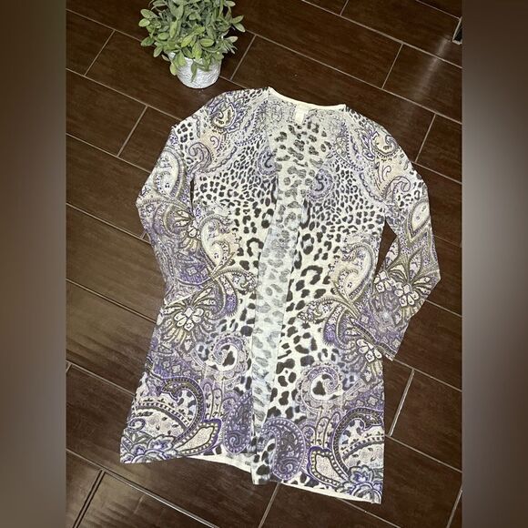 Chico’s Animal Paisley Ashton linen/cotton Cardigan sz 1 (medium) - Picture 2 of 12